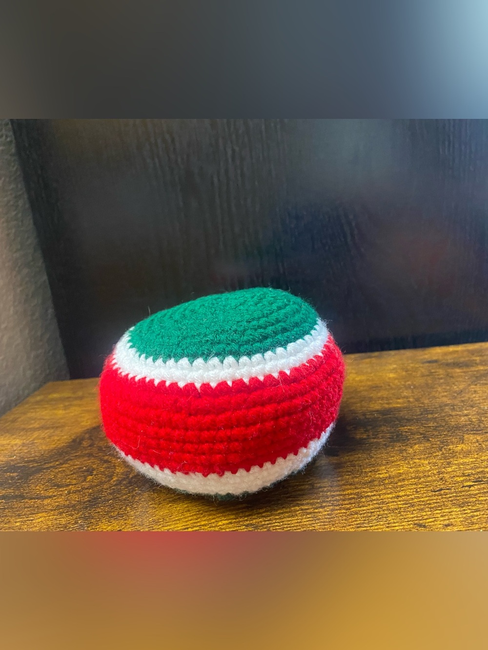 Handmade Crocheted Green White Red Juggling Ball - - Picture 3 of 4